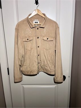 Joseph Abboud Modern Fit Faux Suede Trucker Style Jacket - Cognac